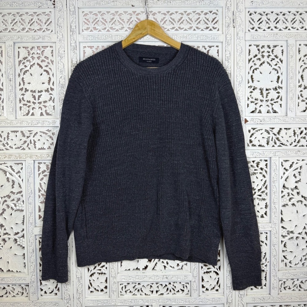 All Saints Gray Cotton Ribbed Chunky Sweater Mens XL Fits Smaller Granola Comfy